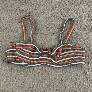 Aerie blue orange and white striped bathing suit top